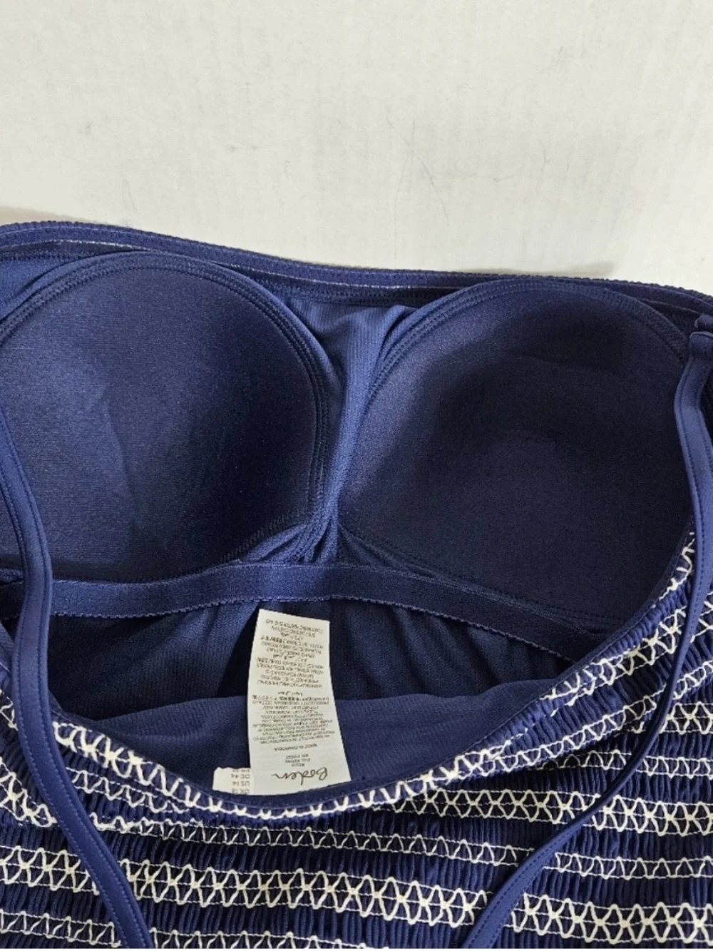 Boden Navy and White Striped Bandeau One-Piece Swimsuit